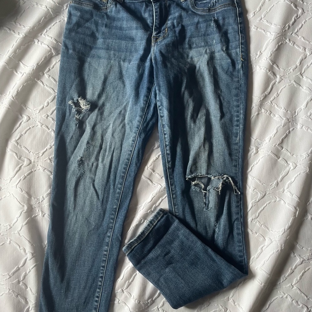 Maurices Women's Distressed Dark Blue Skinny Jeans